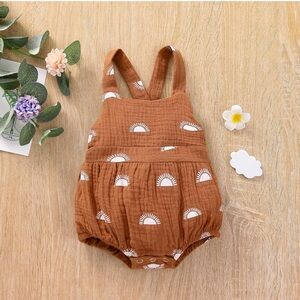 Brown Baby Romper with White Sun Pattern